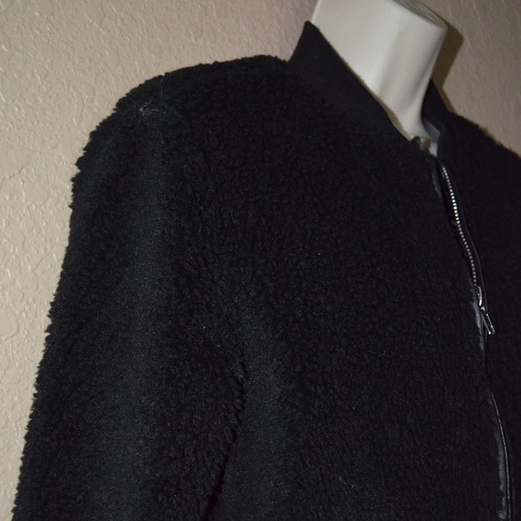 Sz S n:PHILANTHROPY Off Black Irie Faux Shearling Fur Bomber Jacket - Picture 4 of 6